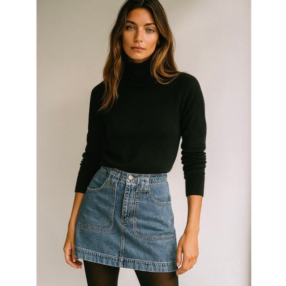 Y2K American Eagle Outfitters Medium Wash Utility Mini Jean Skirt 90s Minimalist - Picture 3 of 7